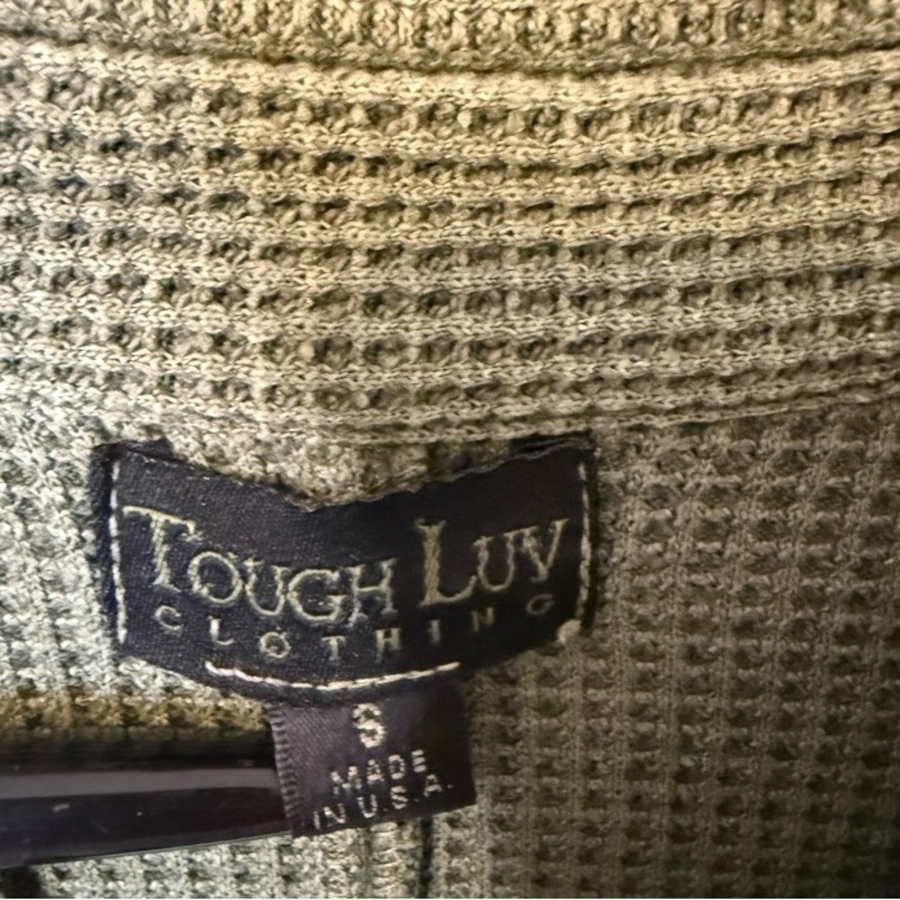 Tough Luv Waffle Knit Cardigan S Olive Green Cottagecore Sgt Pepper jacket - Picture 7 of 8